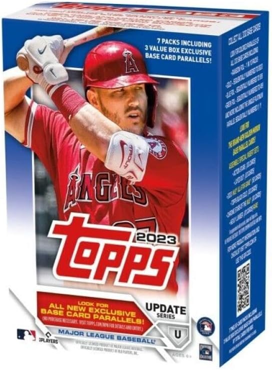 2023 Topps Update Series Baseball Factory Sealed Value Blaster Box 7 Packs. 3 Value Box Exclusive Golden Mirror Parallels Per Box that feature new images for each of the 330 Subjects in the set. Chase rookies, autographs, and relics. See Scans for more info on this great product.
