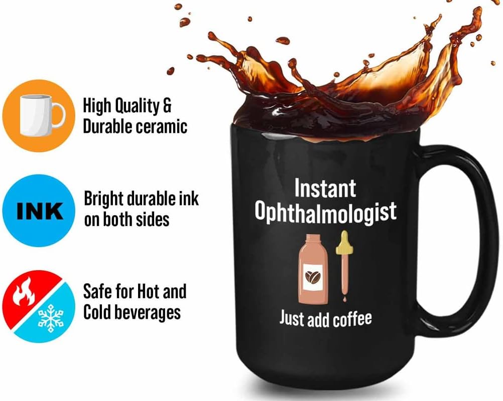 Bubble Hugs Ophthalmologist Coffee Mug 15oz Black - Instant Add Coffee - Optometrist Optometry Optician Appreciation Opthtalmology Student Humor Eye Glasses Eye Safety Professional Doctor