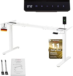ALBATROS höhenverstellbares Schreibtisch Tischgestell elektrisch | Lift S5 Weiß| Gestell, Tischbeine, Tischfüße aus Metall | Display | 120Kg belastbar | Für extra breite 2m Tischplatten