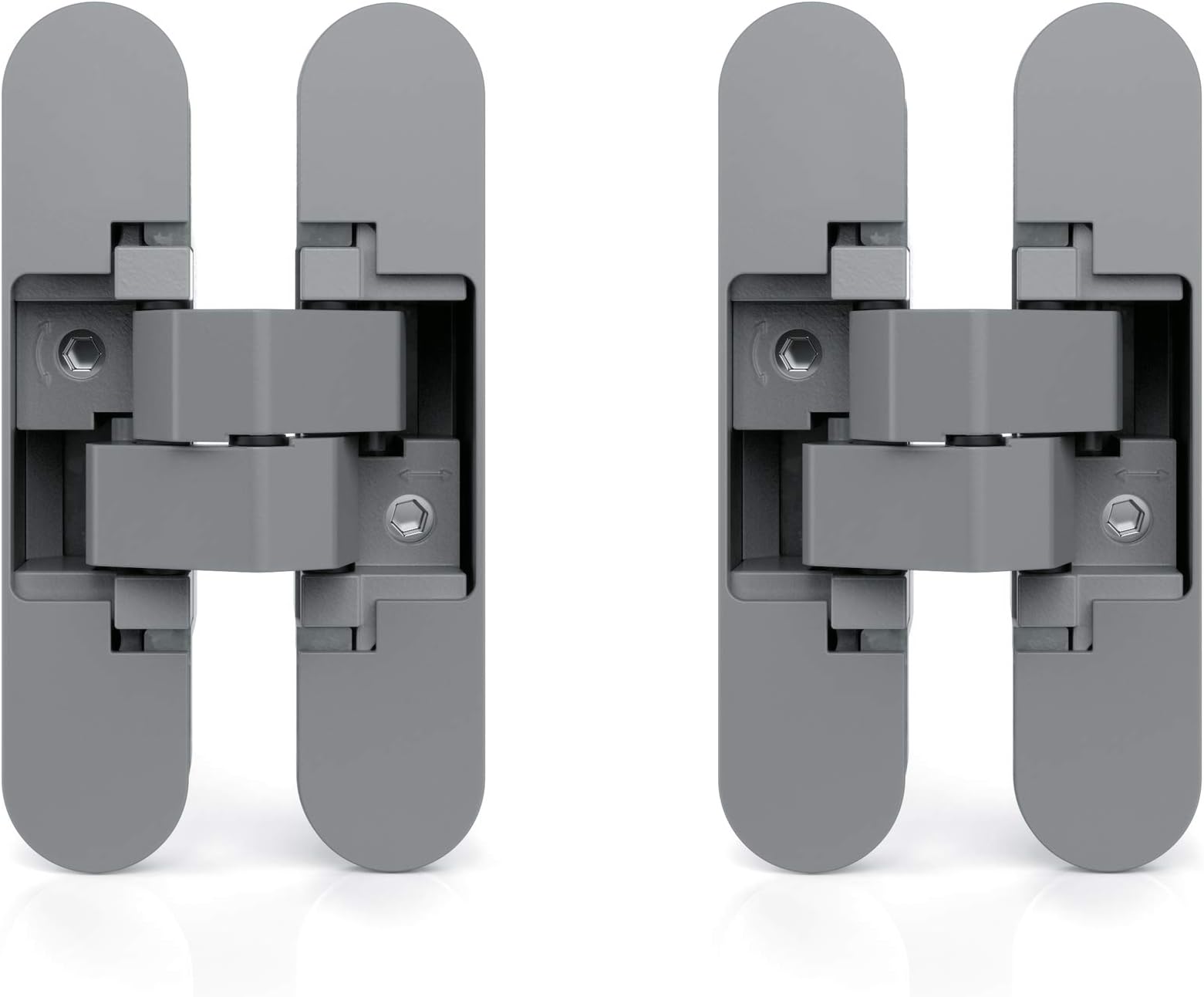 Invisible hinge for access doors, set of two invisible hinges for heavy doors, 40 Kg (88 lb) load, 180º aperture, zamak, metallic grey