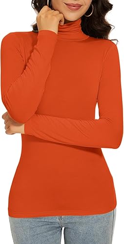 Qukayang Camiseta térmica de manga larga con cuello alto para mujer, ajustada, ligera, delgada, básica