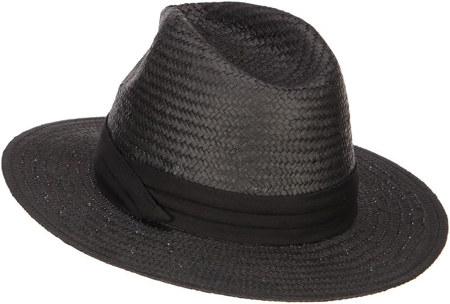 Mega Cap Toyo Fedora Hat with Color Band - Black Black OSFM