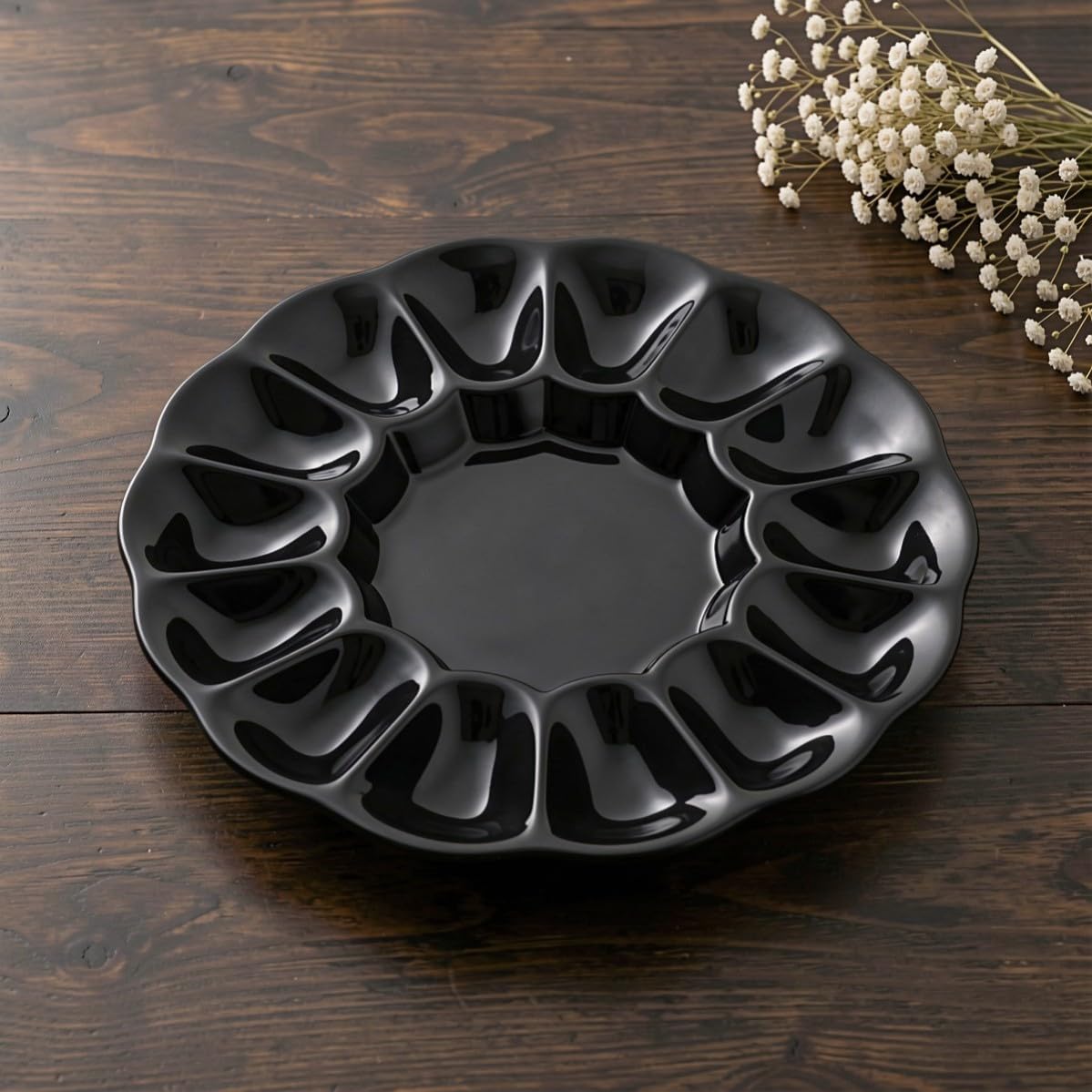 VICASKY Deviled Egg Tray, 12 Halves Ceramic Black Holds 10 Inch