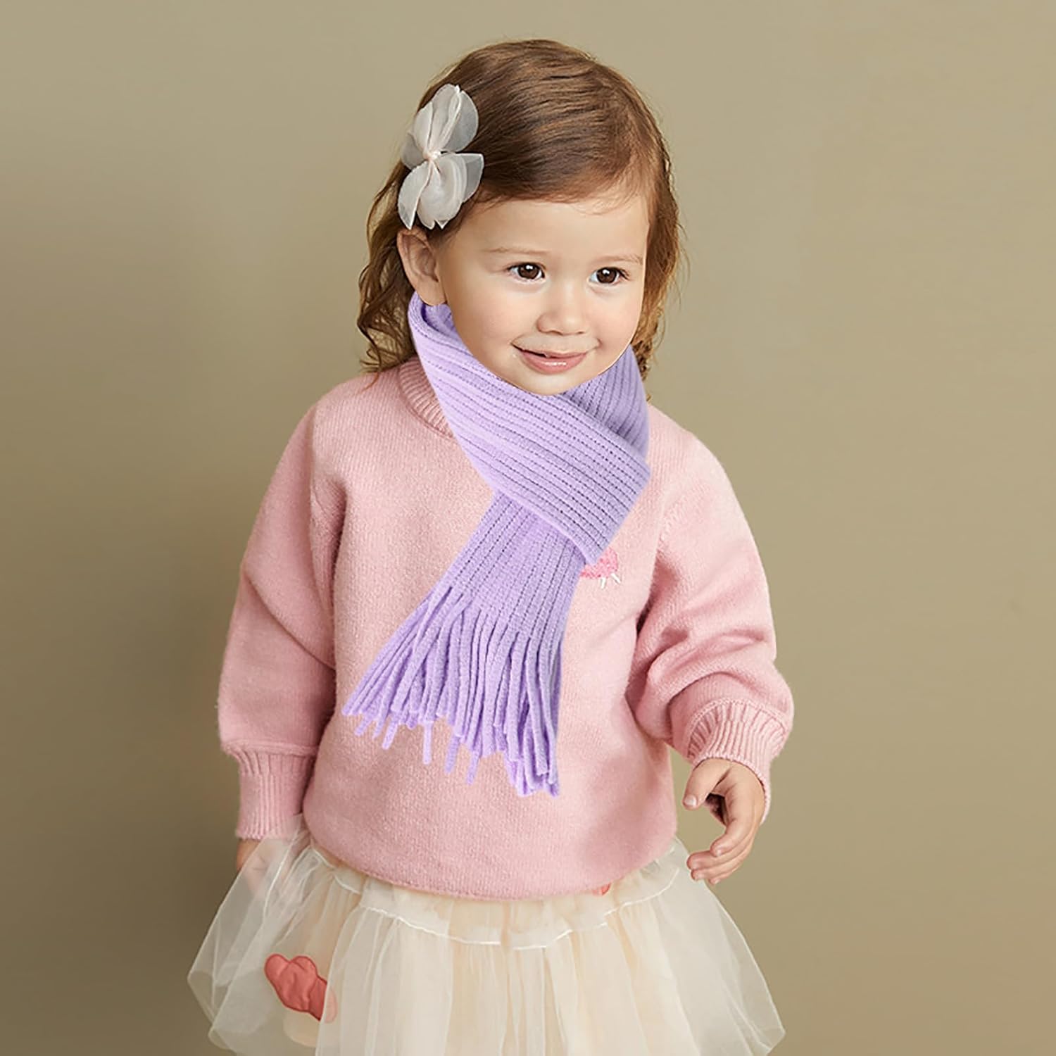 Kids Knit Scarf Winter Fashion Solid Color Toddler Baby Scarves Neck Warmer Tassel Scarf for Boys Girls - Image 6