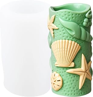 Shell Candle Mold Seashell Starfish Conch Cylinder Candle Silicone Molds for Candles Making Resin Casting Aromatherapy Candles Wax Polymer Clay Home Decoration