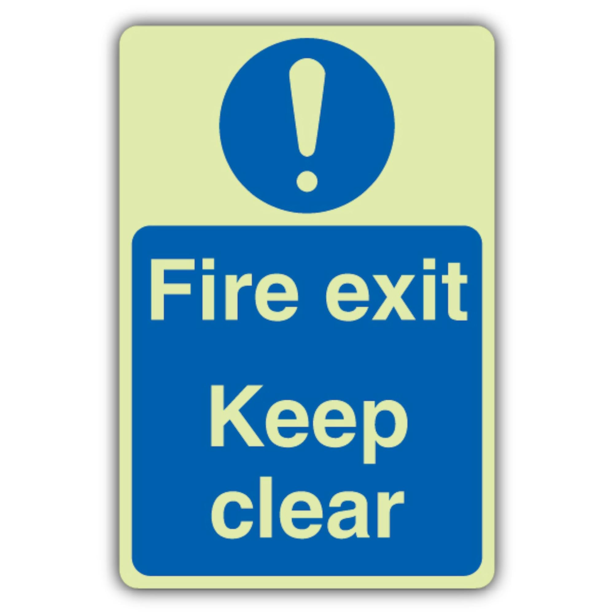 V Safety - Señal de seguridad que brilla en la oscuridad, salida de incendios, 300 x 450 mm, hecha de plástico rígido de triple brillo, señalización de seguridad contra incendios, fabricada en Gran