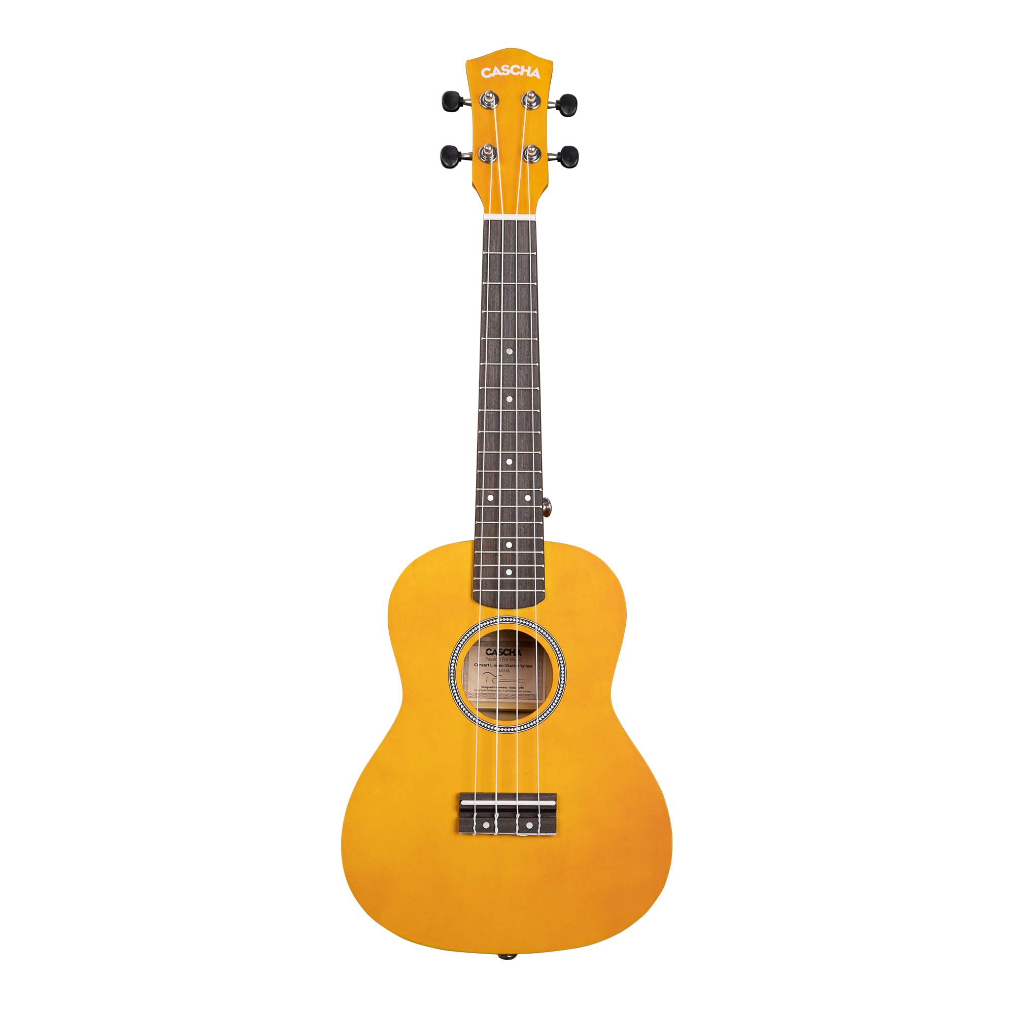 Ukulélé de concert en tilleul jaune (avec étui, 3 médiators, livre, accordeur)