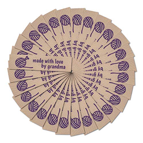 Wunderlabel Made with Love by Grandma Grandmother Knitting Symbol Craft Ribbons Cotton Woven Tag for Clothing Sewing Sew on Clothes Garment Fabric Embroidered Label Tags, Purple on Cream, 75 Labels - Thumbnail 3
