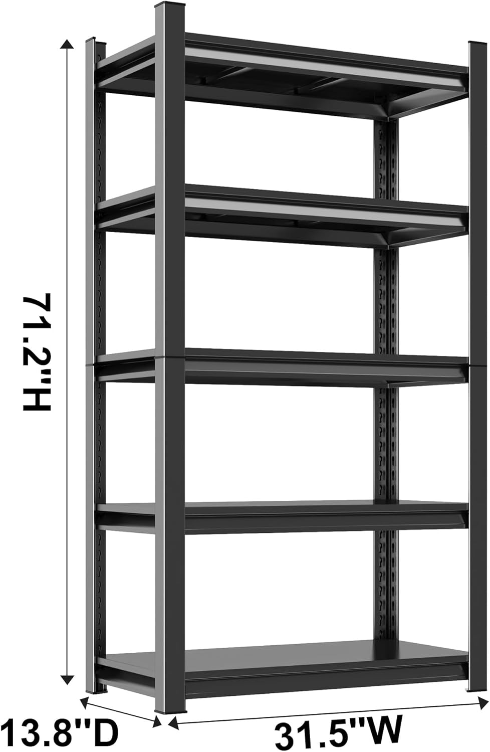 5 Tier Kitchen Storage Rack, Adjustable Metal Shelving Unit, Heavy Duty Bakers Rack with Solid Shelves for Kitchen Pantry, Coffee Bar, Estantes para Cocina - 31.5"W x 13.8"D x 71.2"H, Black