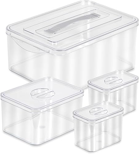 Richards Homewares - Contenedores de almacenamiento de plástico transparente con tapas, 1 grande, 1 mediano y 2 recipientes pequeños