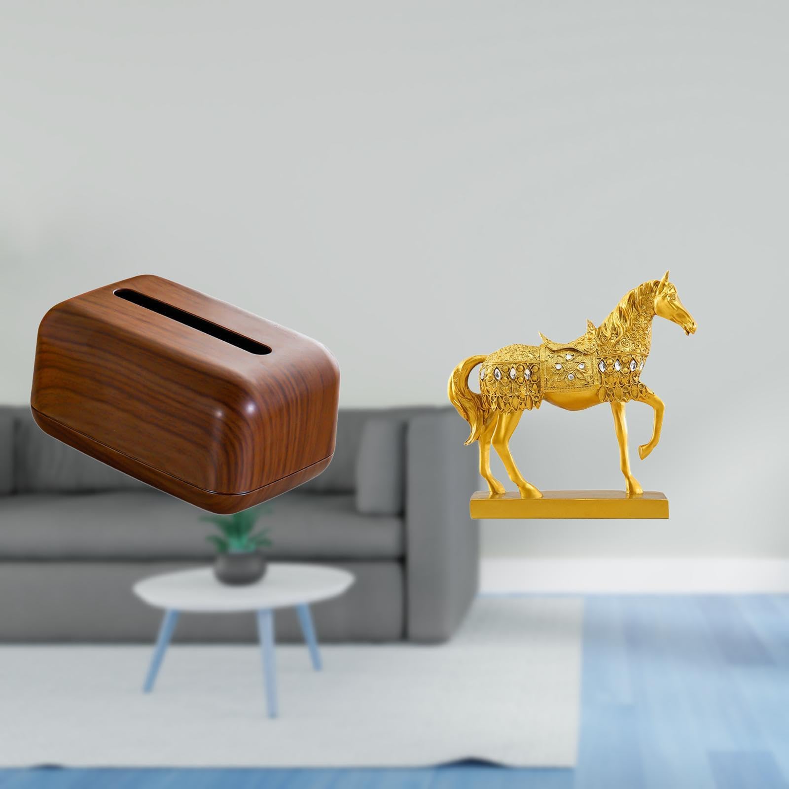 Enakshi® Multifunctional Rectangular Tissue Case Holder and Napkin Organizer with Engraved Horse Figurine Resin Sculpture for Home Office Kitchen Cars Accessories Decor-image-30