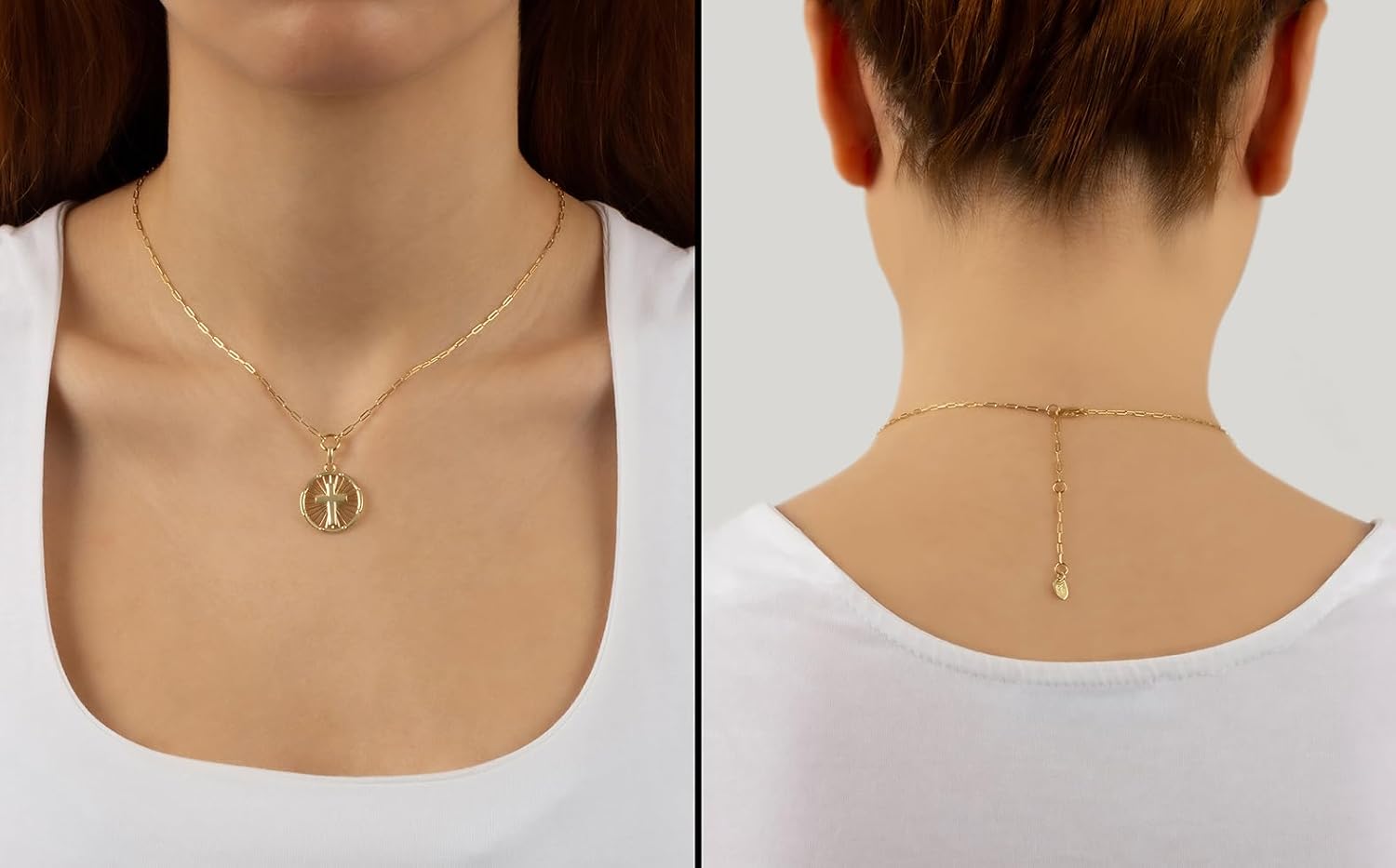 Jewelry Atelier Gold Filled Medallion Coin Necklaces for Women 14K Gold Filled Necklace with Adjustable Length Water/Tarnish Resistant, Statement Necklace Gold Necklace Round Pendant (Cross, 18 inch)