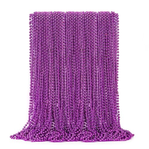 Image of EOBOH 72PCS Mardi Gras Beads, Purple Bead Necklace Party Favors, 33 inch Beaded Necklaces Bulk, Festival Parade Throw Accessories for Halloween Mardi Gras Wedding Birthday Celebrations Decorations