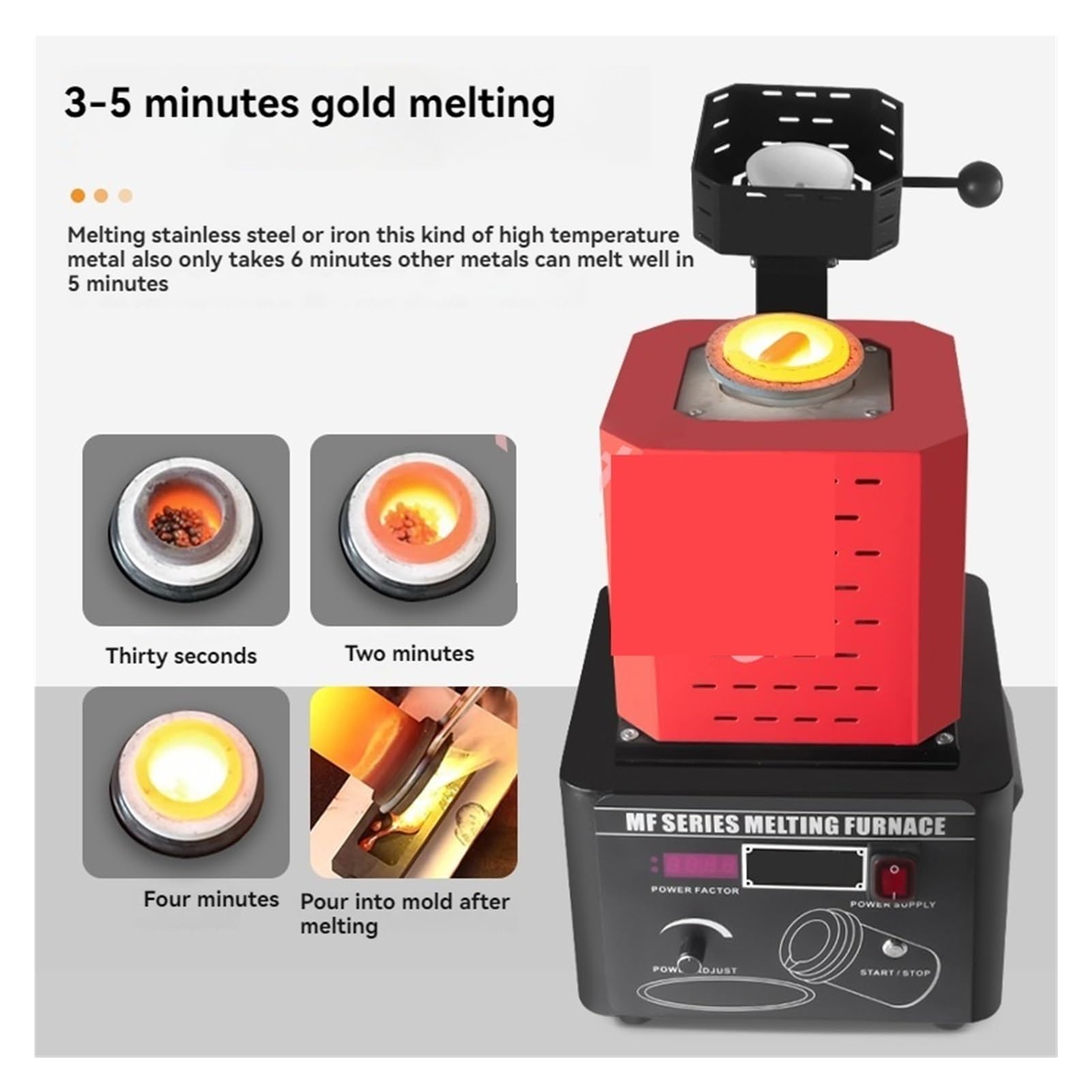 Máquina de Horno de fusión eléctrica, fusión a Alta Temperatura de Oro, Plata, Cobre, Horno de fusión de Aluminio, Herramienta de fabricación de Joyas(3KG Upgraded Style)