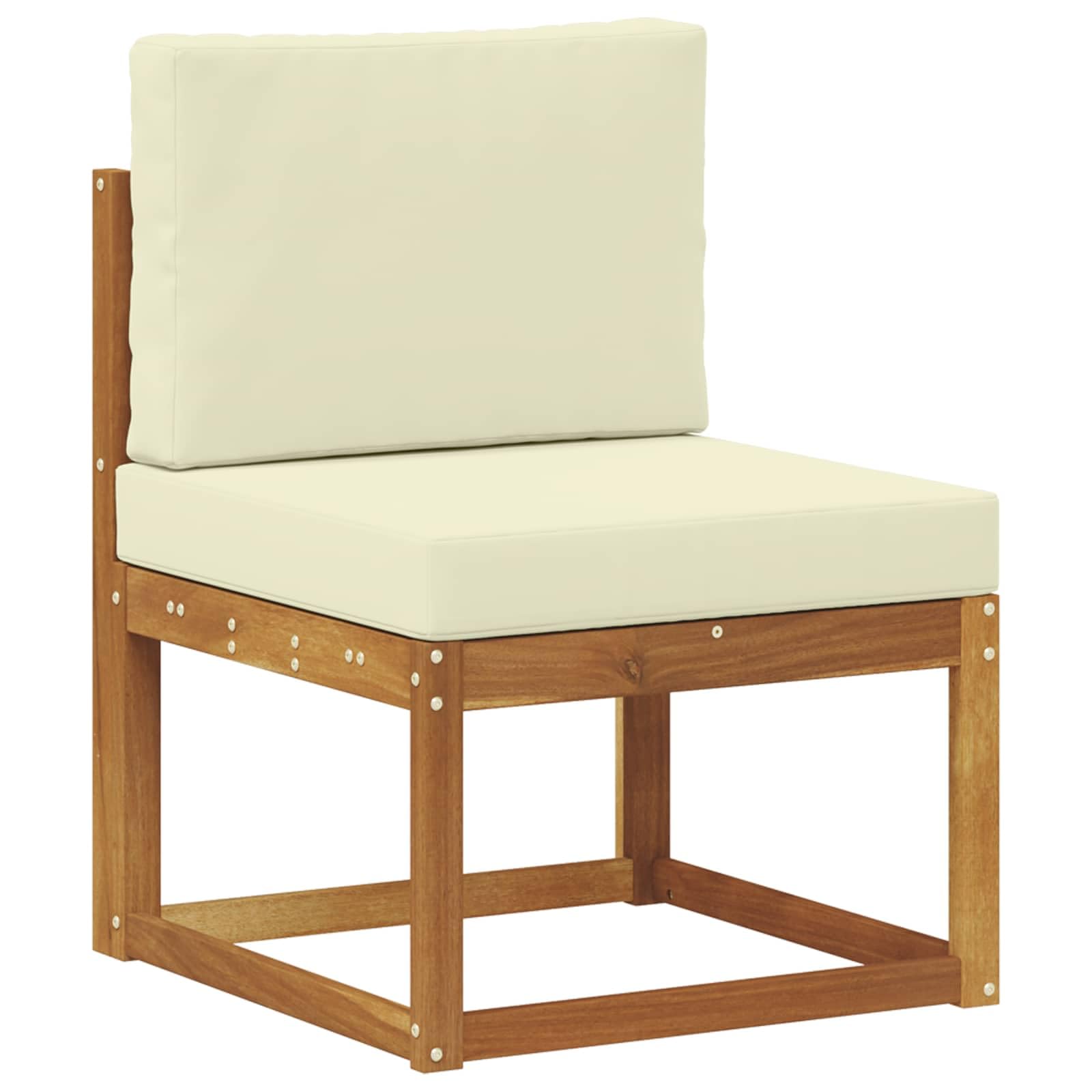 Outdoor-Sofagarnitur 6-teilig mit Kissen aus massivem Akazienholz Natur Creme, inklusive Tisch, Hocker und Armlehnen, wetterbeständig, modernes Latten-Design für Terrasse Balkon Garten