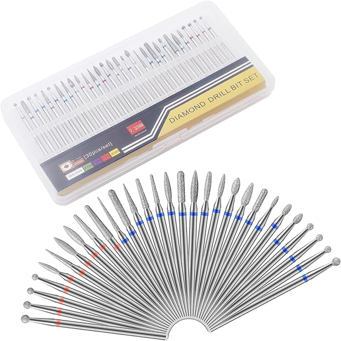 30Pcs Diamond Nail Drill Bits Set, KALATIKA 3/32 Inch Russian Manicure Cuticle Bit for Nail Drill, For Professional Salon Home Use, Manicure Pedicure Tools for Professionals