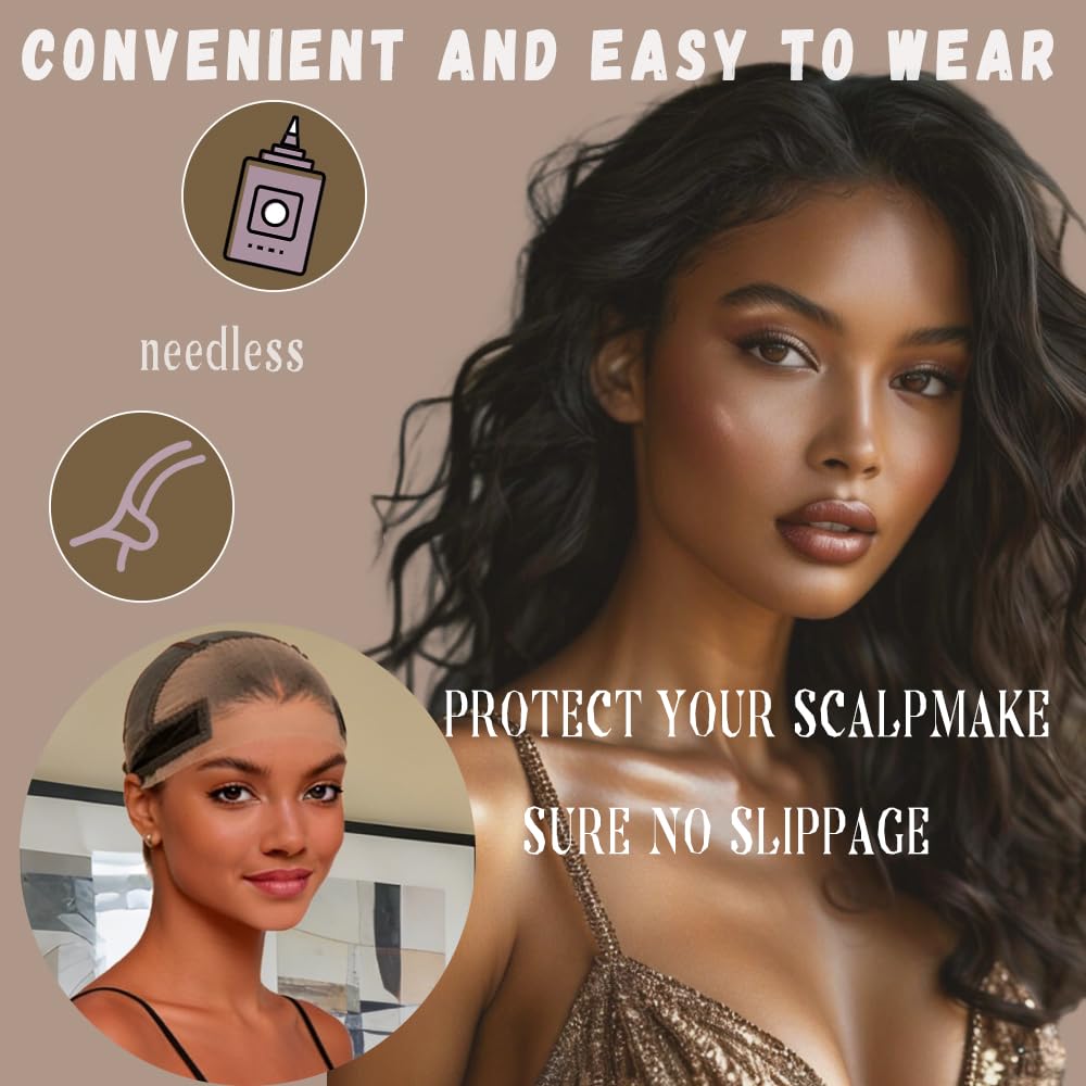 Lace-MAX Wig Grip Cap for Women with Grip Band for KeepingWigs in Place Adjustable Hair Cap HD Lace Cap with Headband for Women(D-Caramel, Type C)