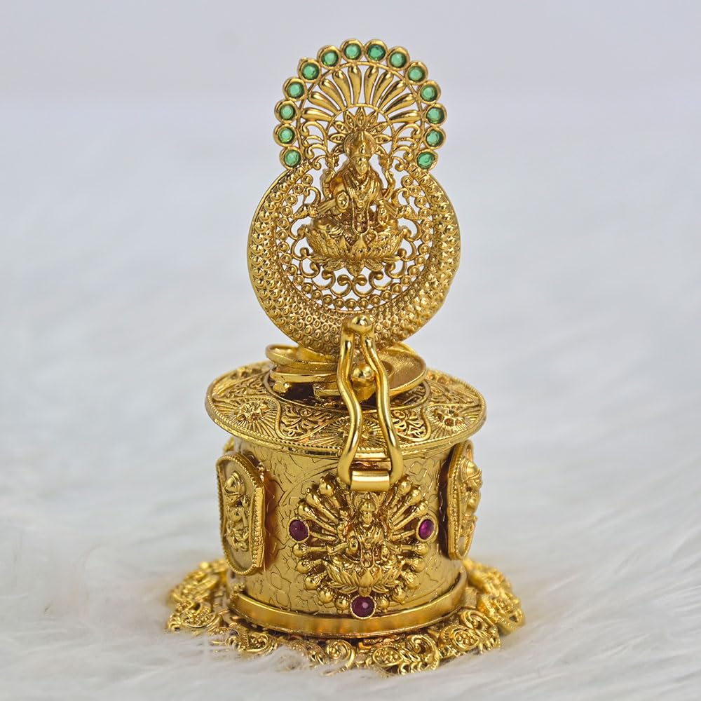 Sindur Dani Gold Plated Antique Decorative Traditional Sindoor Dibbi Kumkum Dani (Design 5)-image-1