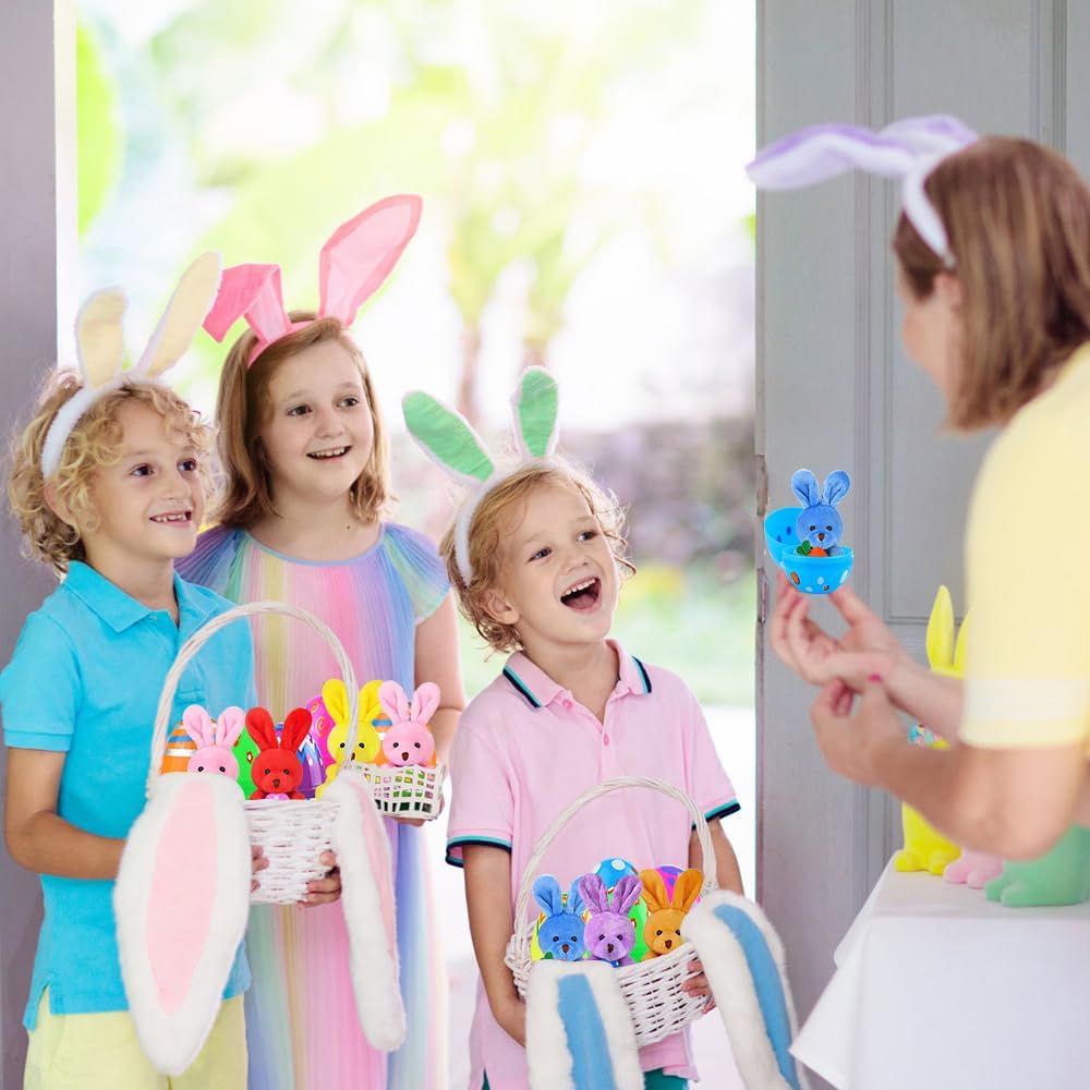 12pcs PreFilled Easter Eggs with Plush Bunny Toys, Egg Fillers Hunt Basket Stuffers Bunnies Keychain Toy for Kids Boys Girls Easter Party Favors Classroom Prize
