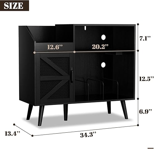 Miniatura 3 de Soporte grande para tocadiscos negro con puerta magnética, armario de almacenamiento de discos de vinilo 350, mesa de tocadiscos con toma de
