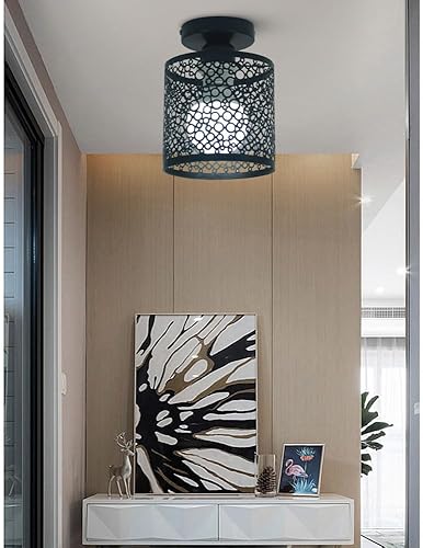 Miniatura 5 de RCIDOS Paquete de 1 lámpara de techo industrial, lámpara de techo vintage, estilo granja, pasillo, semiempotrado, lámpara hueca, metal rústico,