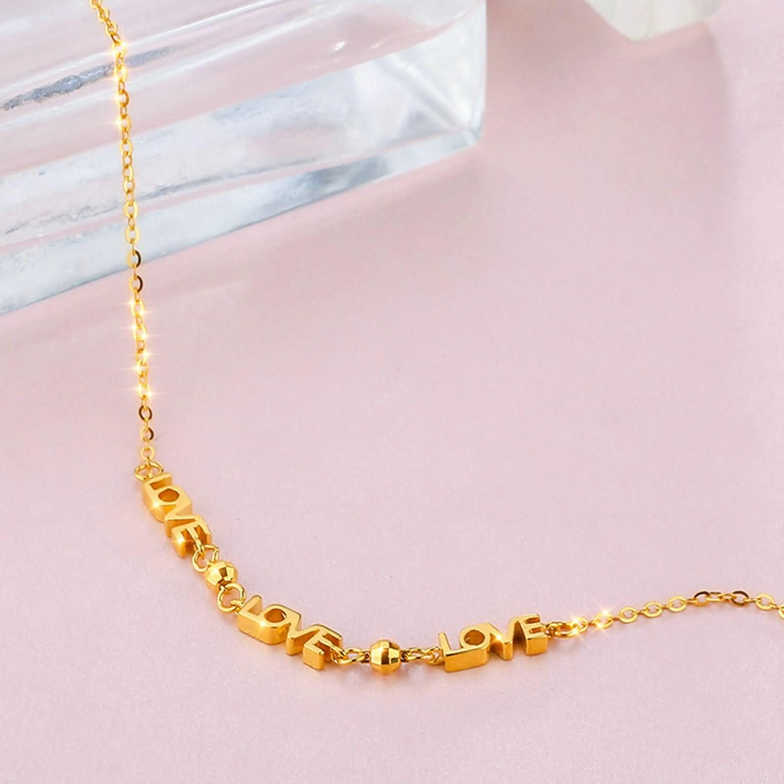 Pulseras de Mujer de Oro 9Kilates / 14Kilates / 18Kilates, Cadena con Letra LOVE, Cadena Extensible 16 CM + 5 CM, Pulsera de Oro de Mujer Ajustable