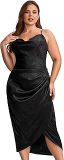 Women's Plus Size Satin Spaghetti Strap Cowl Neck Wrap Party Cami Dress - Buy now