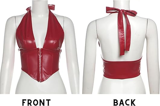 BAIMORE Women's Sexy PU Leather Deep V Neck Hook Eye Backless