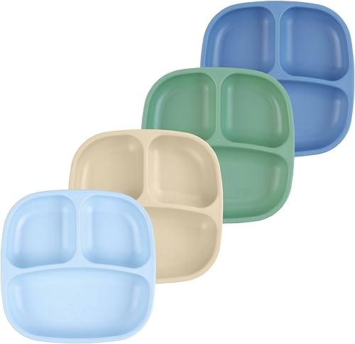 Re-Play - Paquete de 4 platos divididos de 7.37 pulgadas con lados profundos para la alimentación de bebés, niños pequeños y niños - Sin BPA -