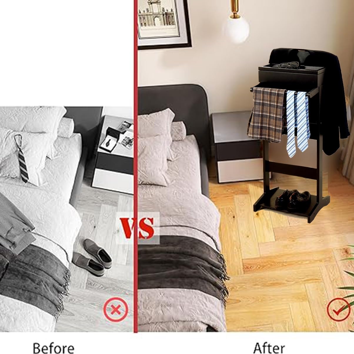 UWYTGF Suit Valet Stand Men and Women Floor Standing Clothes Valet Storage Organizer Display Free Standing with Tray&Drawer for Hallway Dressing Room