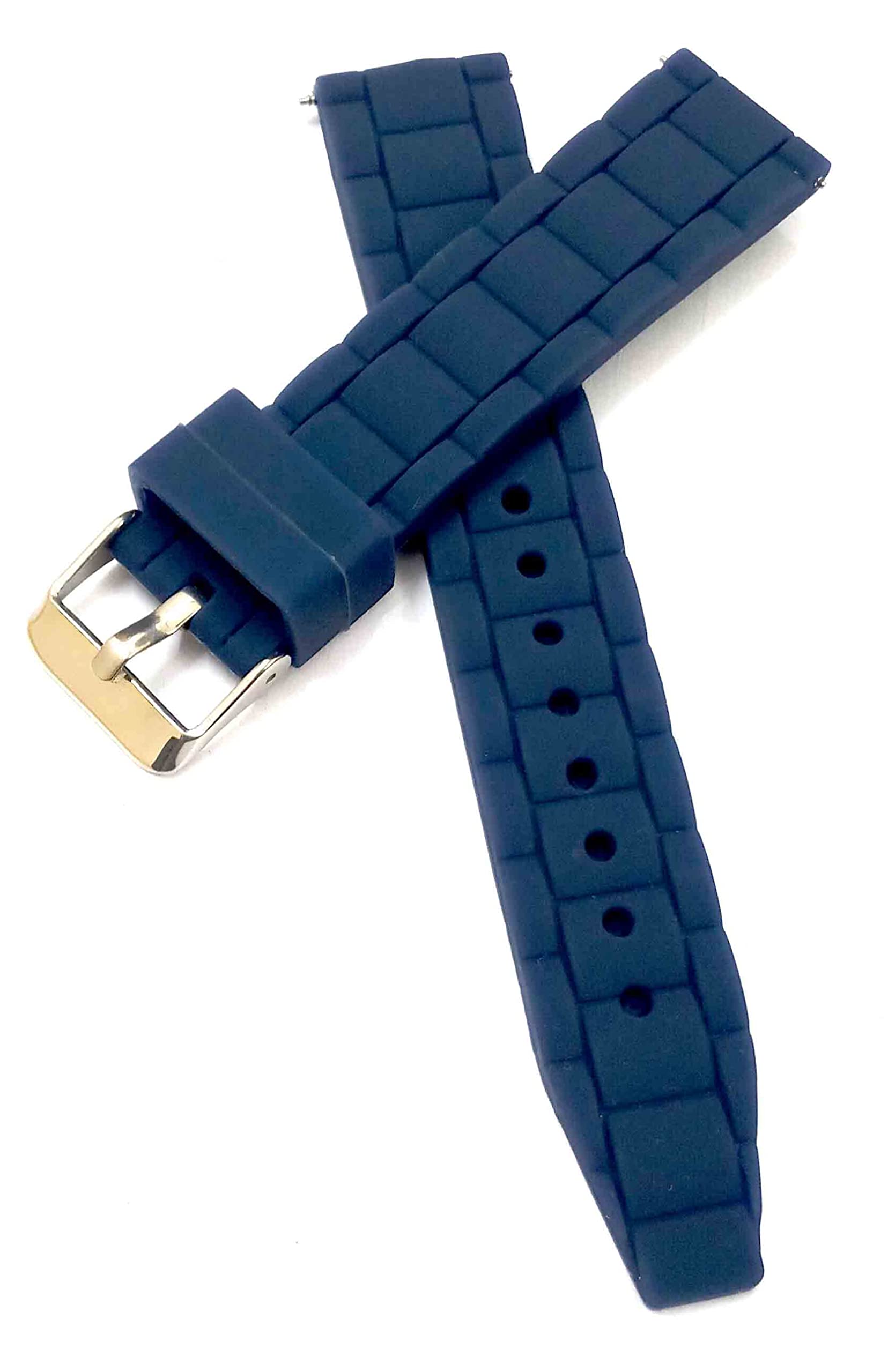 Ewatchaccessories 20mm Silicon Rubber Blue Silver Buckle Clasp Watch Band Strap for Men and Women-B2 (B0BXT78GH5) Amazon Price History, Amazon Price Tracker