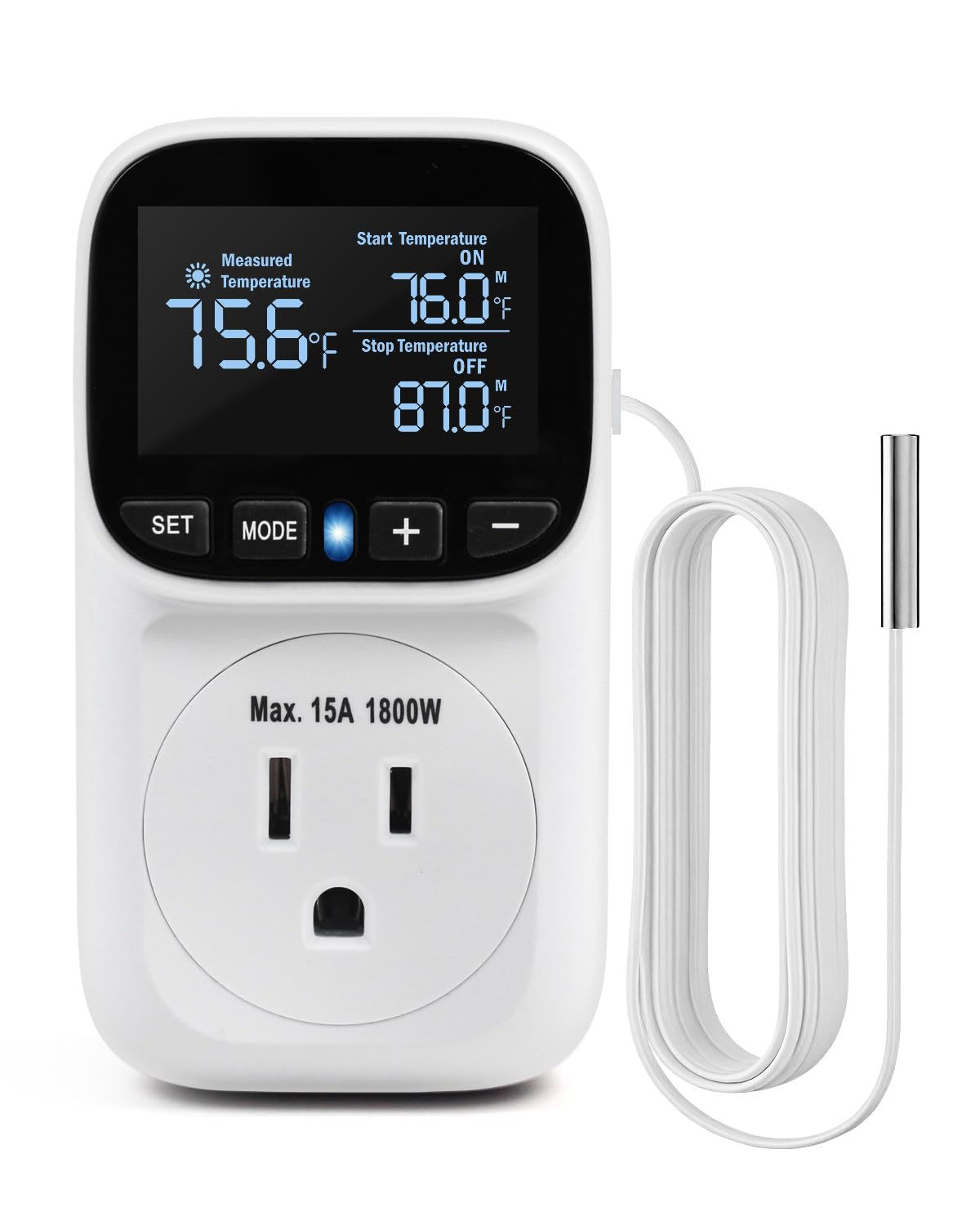 ZILLSEA Digital Temperature Controller, Heating & Cooling Thermostat Plug Outlet, –40&deg;F~210&deg;F, 15A 1800W, LCD Display, Temperature Controlled Outlet for Home, Greenhouse, Chicken Coop, Reptile