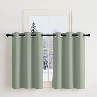 NICETOWN Cortinas Salon 2 Piezas Cortinas Termicas Opacas para Ventanas de Dormitorio Oficina Cortinas Blackout de Color Liso con Ollaos 107x90cm Verde Salvia