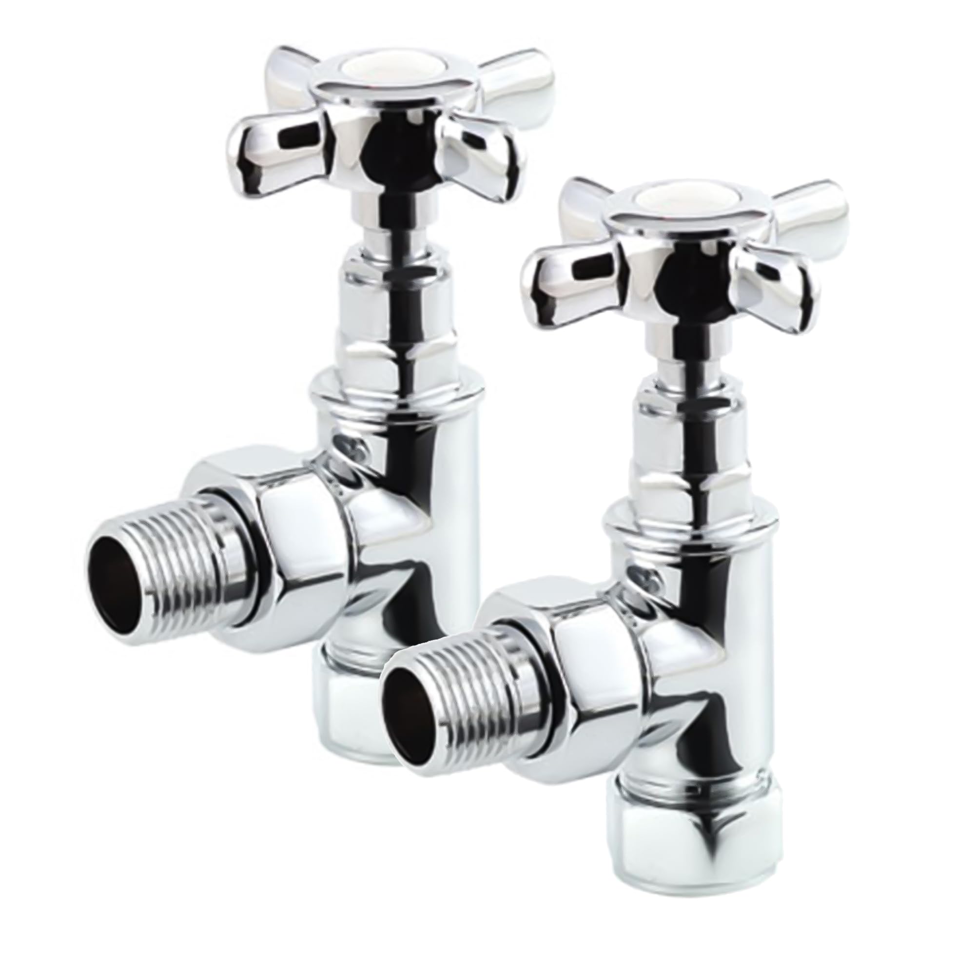 FNX Bathrooms Polished Chrome Manual Crosshead Angled Radiator Valve Pair15mm Compression X 1/2" Bsp from B&Q