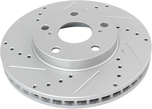 Miniatura 6 de TRQ Rotor de freno de rendimiento perforado ranurado y almohadilla de cerámica Kit delantero wproductos químicos