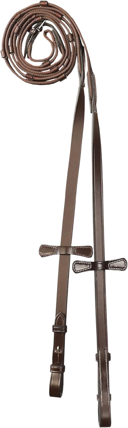 Exion Rubberized Web Reins for Horses | Premium Leather Non-Slip Grippy English Reins with 7 Hand Stoppers and SS Buckles | Perfect for Dressage & Show Ring