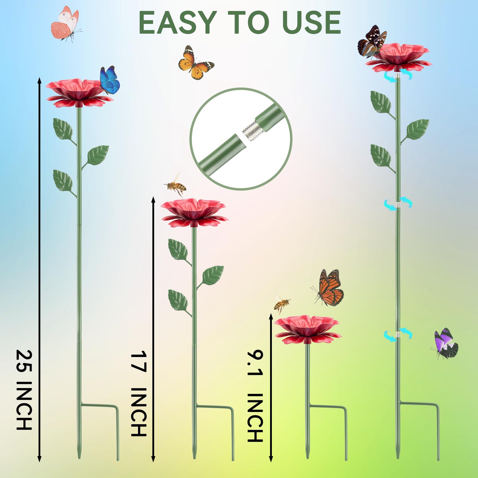 4PCS Bee Watering Station, Bee Feeder for Garden Metal Butterfly Water Feeder Colorful Flower Design Bath Bowl with Glass Beads for Pollinators Outdoor Garden Yard - 4