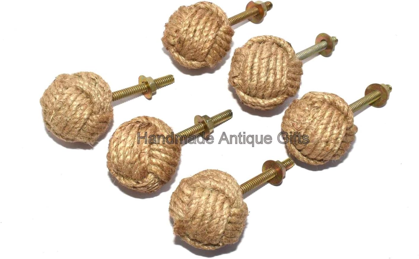 6 Knotty Door knobs - Nautical Drawer pulls - Jute Rope Drawer pulls