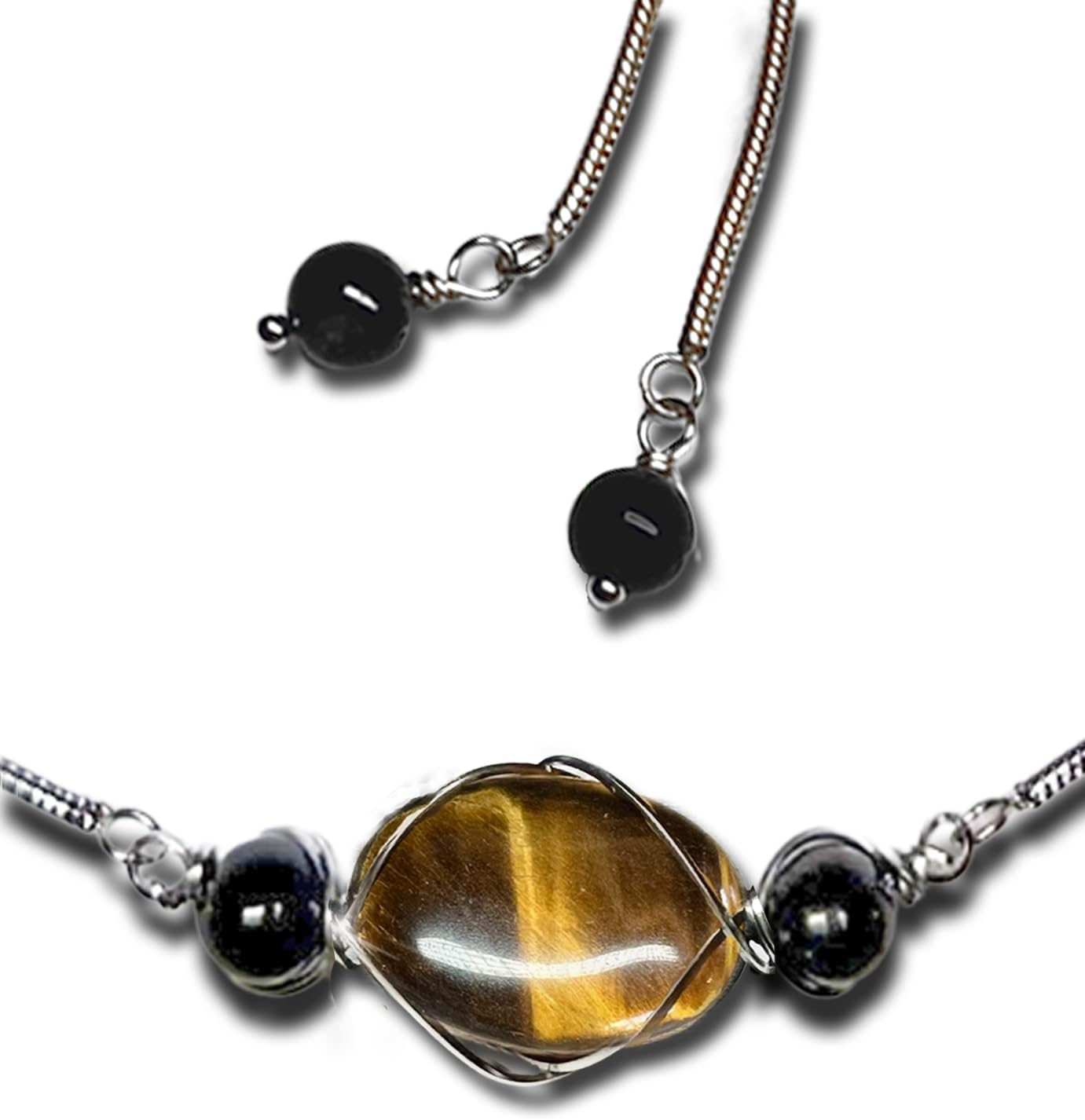 Tiger’s Eye, Black Tourmaline, Obsidian Trio | I am Brave Protection & Courage Crystal Necklace Bracelet | Authentic Artisan Jewelry for Protection & Strength For Men & Women TE62