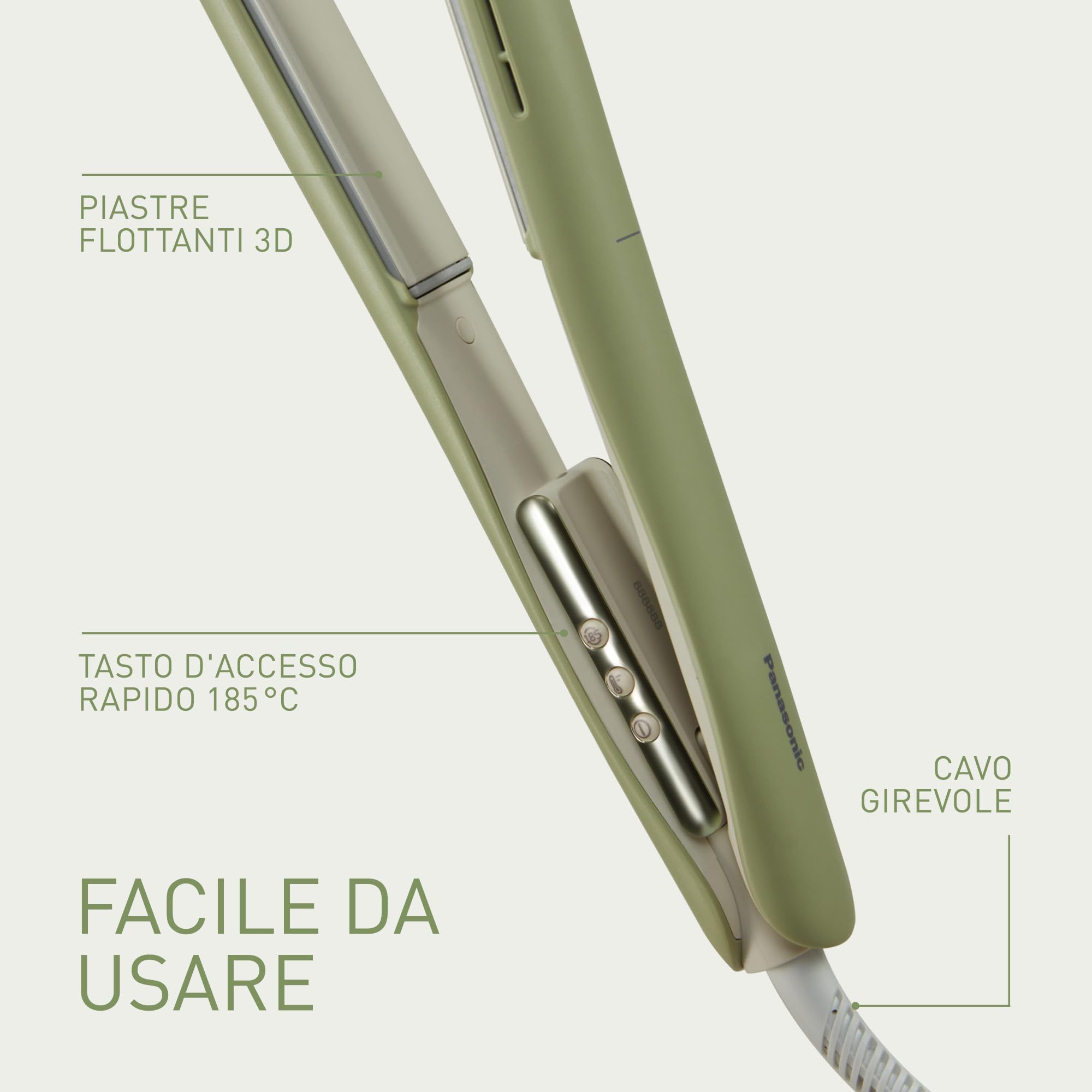 Panasonic EH-HV31-G503 Styler Ionico 2-in-1, Piastra e Arricciacapelli, 5 Temperature fino a 210°C, Piastre 3D, Blocco Viaggio, Tensione Automatica, Verde Matcha