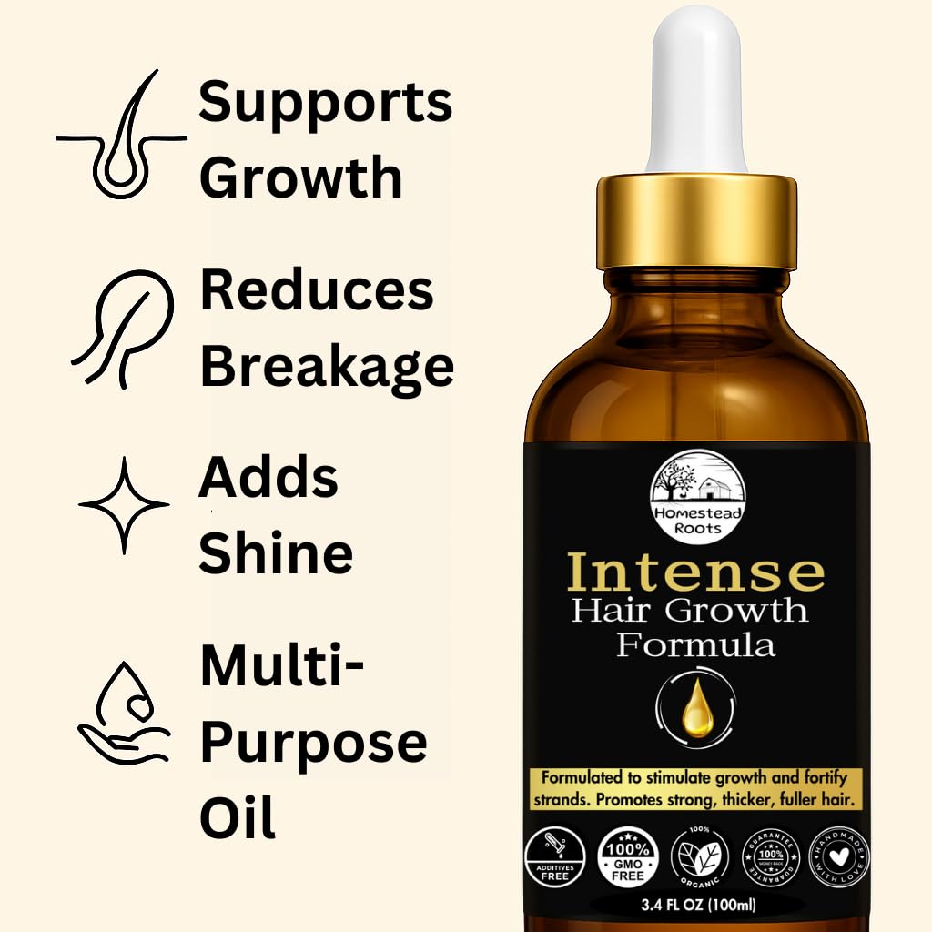 Intense Hair Growth Oil - Organic - Blend of 17 Oils (Batana, Castor & Rosemary) – Supports Thicker, Fuller Hair (3.4 oz)
