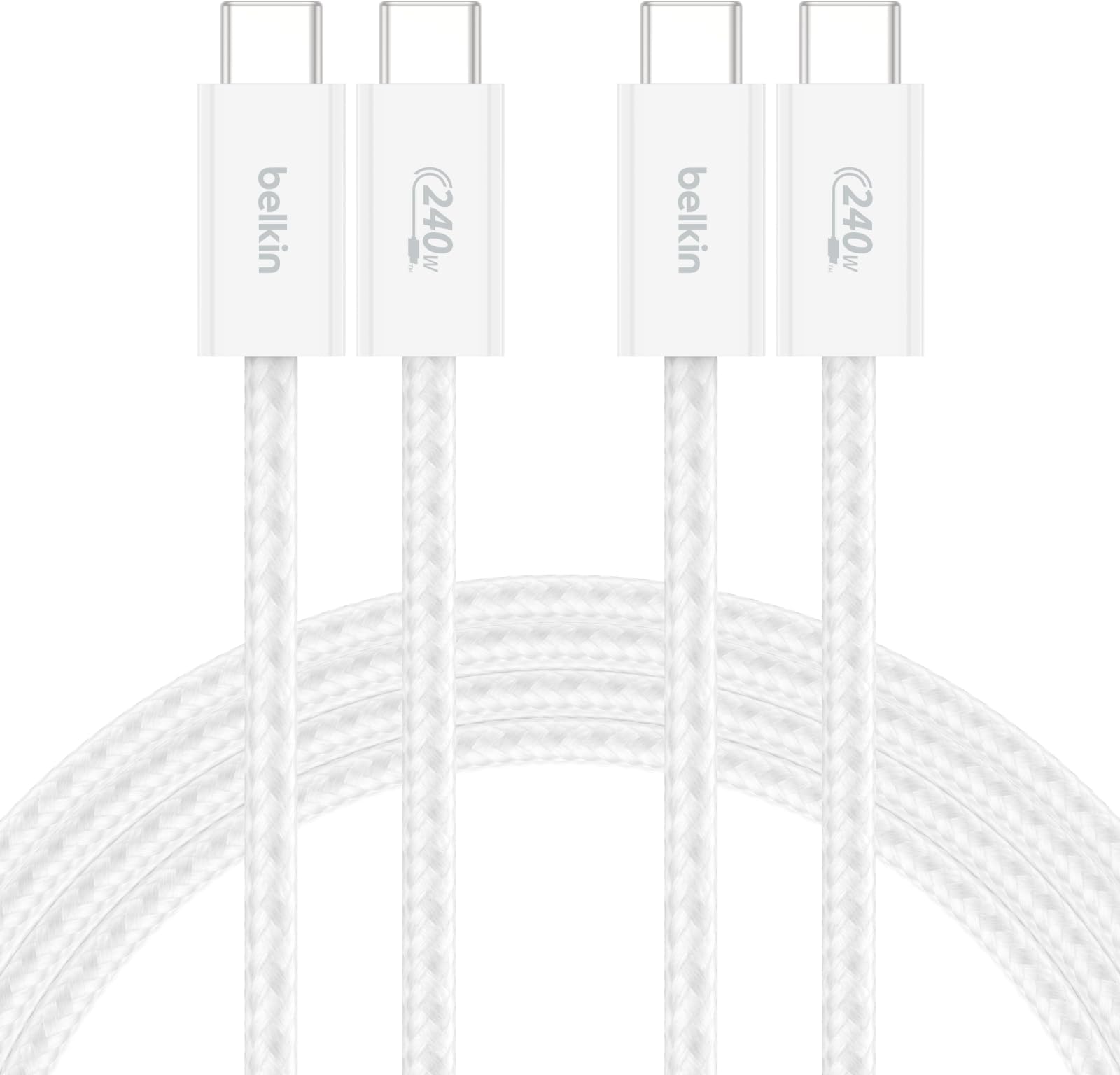 Belkin USB C to USB C Cable 2-Pack, 6.6ft, 240W - USBC to USBC Cable, iPhone Charger Cord, Soft, Braided, Flexible for iPhone 17, Galaxy S25, Pixel 10, MacBook, Chromebook, iPad Pro, Switch - White