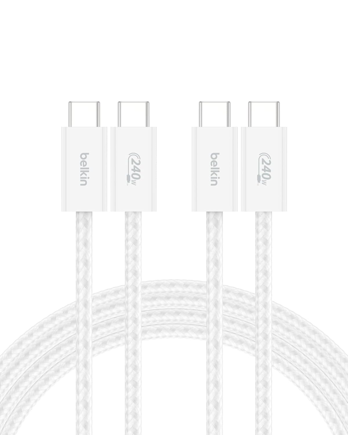 Belkin USB C to USB C Cable 2-Pack, 6.6ft, 240W - USBC to USBC Cable, iPhone Charger Cord, Soft, Braided, Flexible for iPhone 17, Galaxy S25, Pixel 10, MacBook, Chromebook, iPad Pro, Switch - White
