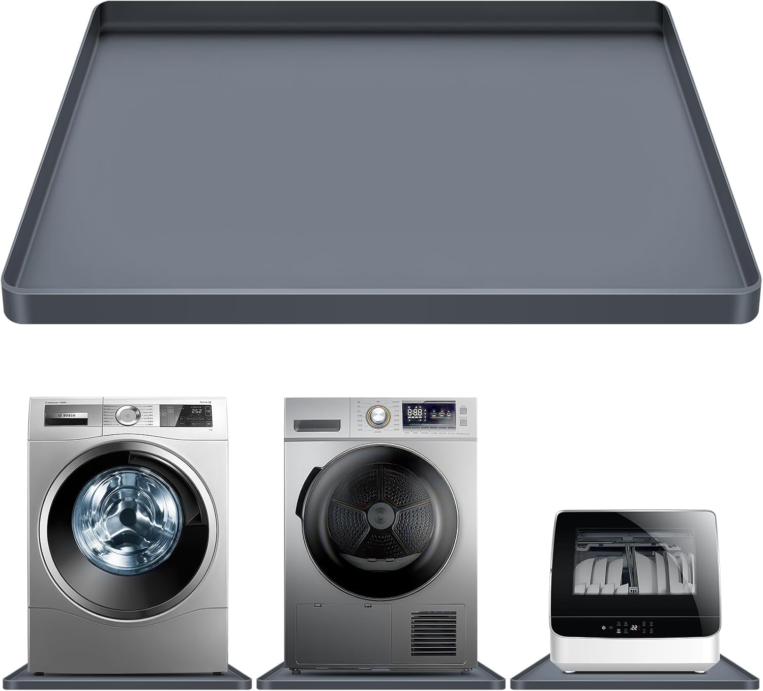 2 Pack Washing Machine Drain Pan Silicone Washer Mat, 27 * 27″ Grey Wa…