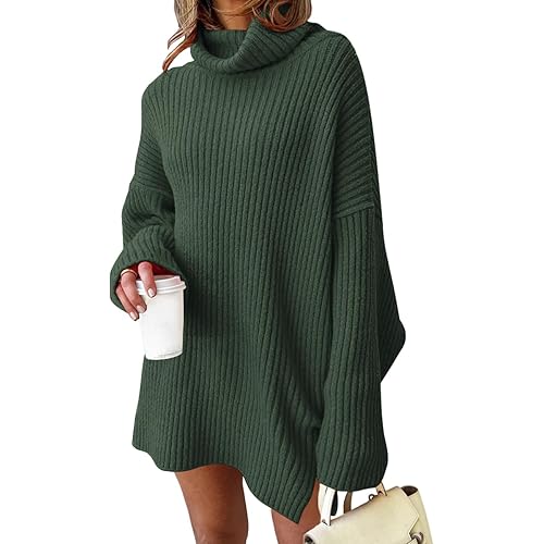 LILLUSORY Womens Turtleneck Oversized Long Batwing Sleeve Fall Sweater 2023 Plus Size Tunic Pullover Ribbed Knit Dresses