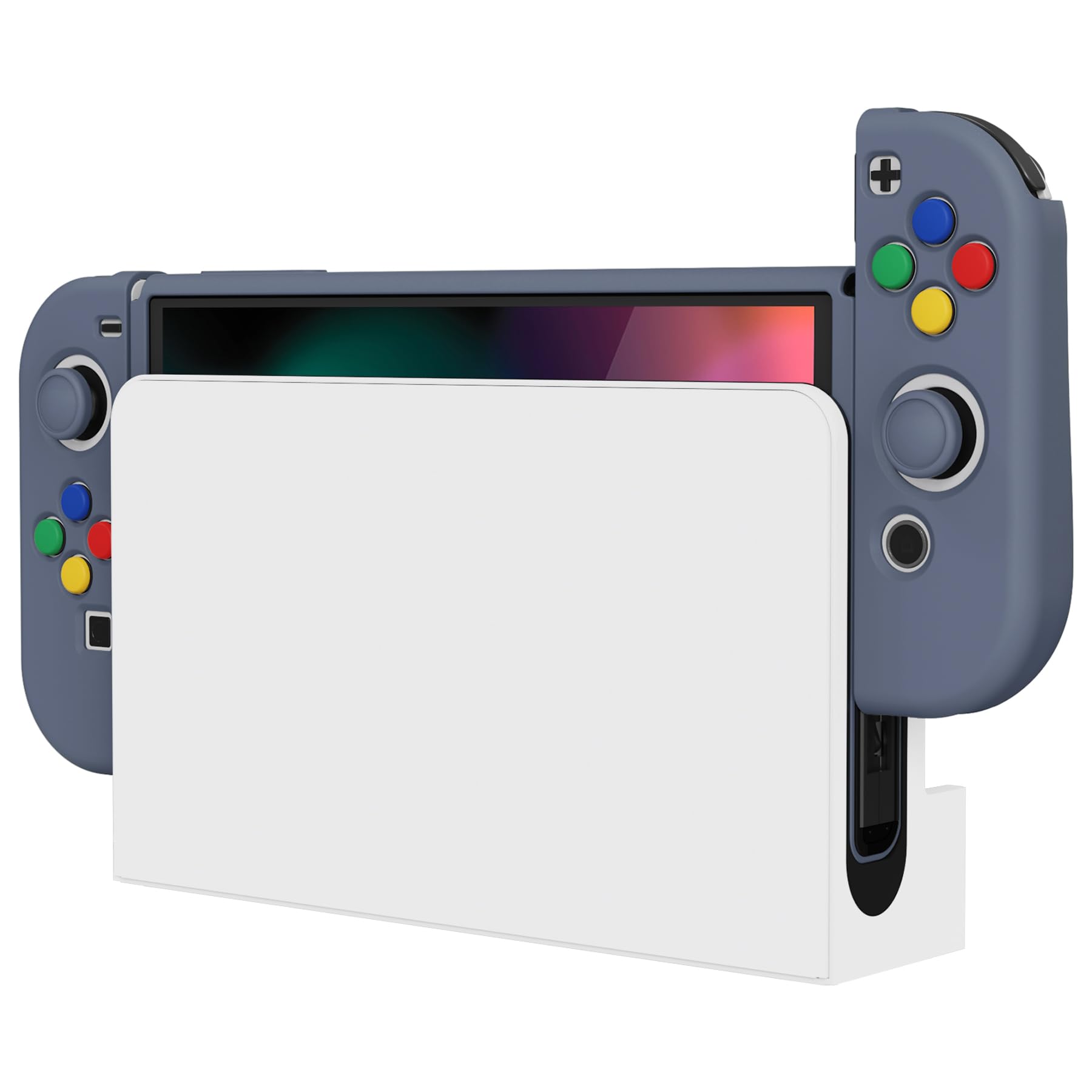 playvital ZealProtect Coque de Protection Souple Joycon pour Nintendo Switch OLED avec Capuchons pour Pouce et Boutons ABXY Direction Gris Ardoise