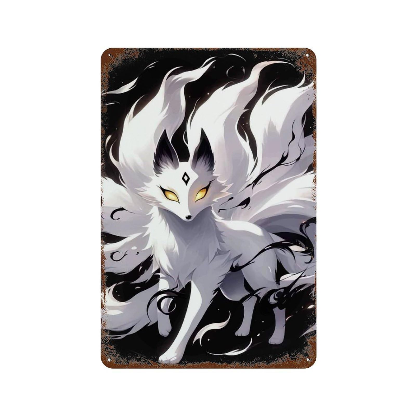 Nine-tailed Fox Digital Art Decorative Tin Sign 11.8"x7.9", Shabby Chic Decor for Garage, Pub Or Kitchen