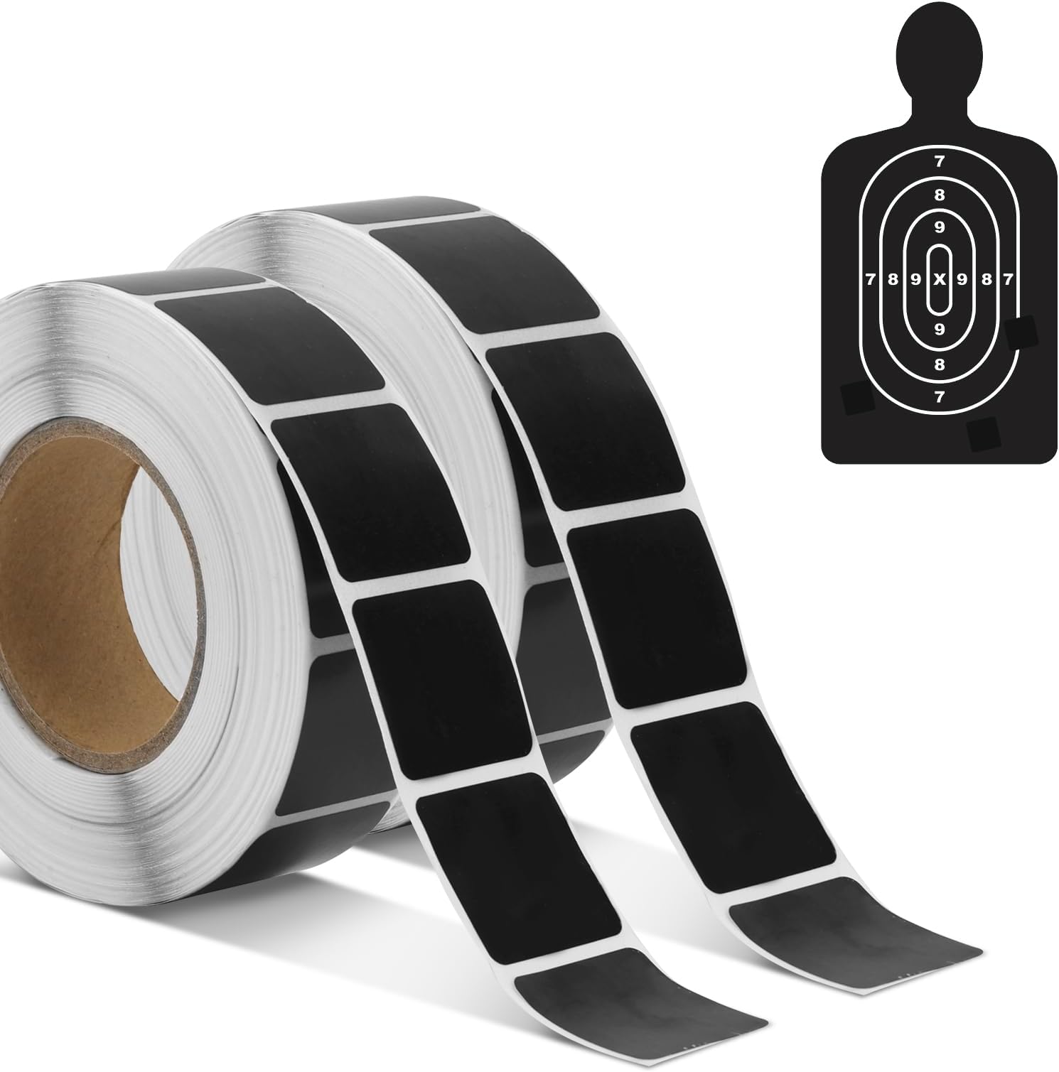 2000pcs/2 Rolls Target Pasters, 1 Inch Self-Adhesive Target Stickers Tape Square Shooting Cardboard Paper Targets Label Marker for Shooting Range Practice (Black)