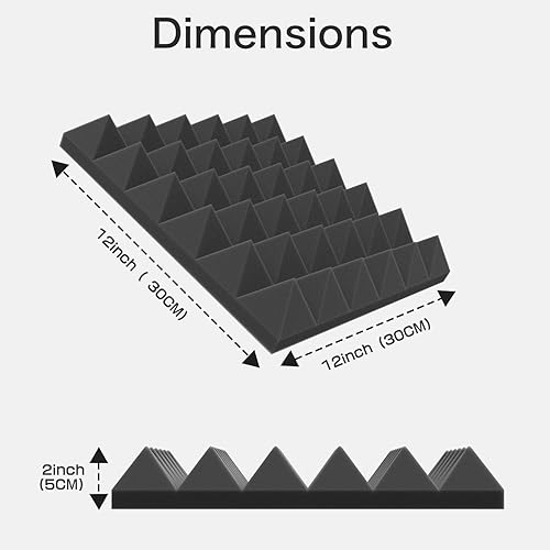 Miniatura 5 de JBER Paquete de 24 paneles de espuma piramidal a prueba de sonido, 2 x 12 x 12 pulgadas, rellenos acústicos autoadhesivos de pared para estudios de