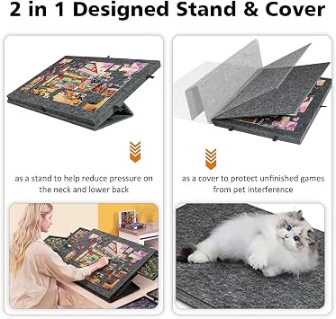 Tilting Jigsaw Puzzle Board, Foldable Puzzle Board with 2-in-1 Designed Stand & Cover, Lightweight Felt Jigsaw Board with 6 drawers, Up to 1000 Pieces(Dark Gray)
